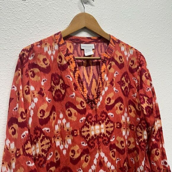 Soft Surroundings Orange Red Sequin 3/4 Sleeve Tunic Viscose Top Size L - Picture 2 of 12